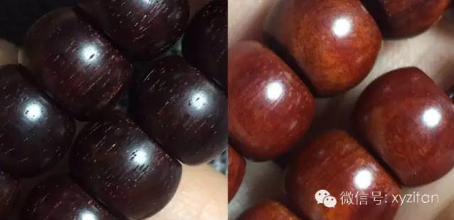小叶紫檀鼓珠的料质好坏对比